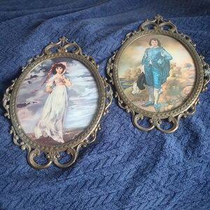 Vtg J.I.C. New York Pair Blue Boy/Pinkie Brass Metal Frames Mid Century Italy